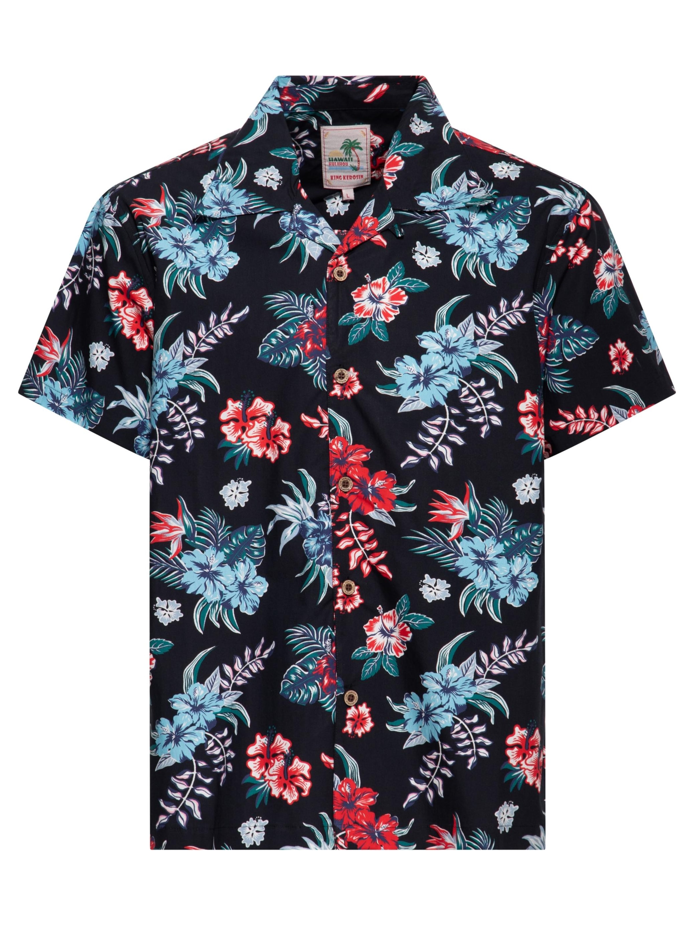 King Kerosin Button Up Shirt 'Hibiscus' in Black: front