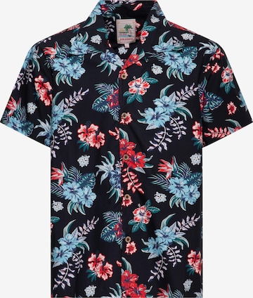 King Kerosin Button Up Shirt 'Hibiscus' in Black: front