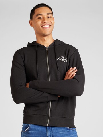 JACK & JONES Zip-Up Hoodie 'FOREST' in Black: front