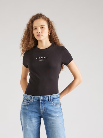 Tommy Jeans Shirt 'ESSENTIAL' in Zwart: voorkant