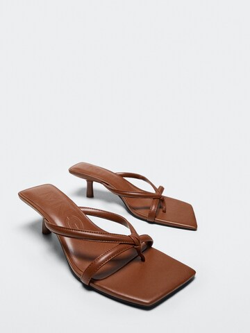 MANGO T-Bar Sandals 'Tarta' in Brown