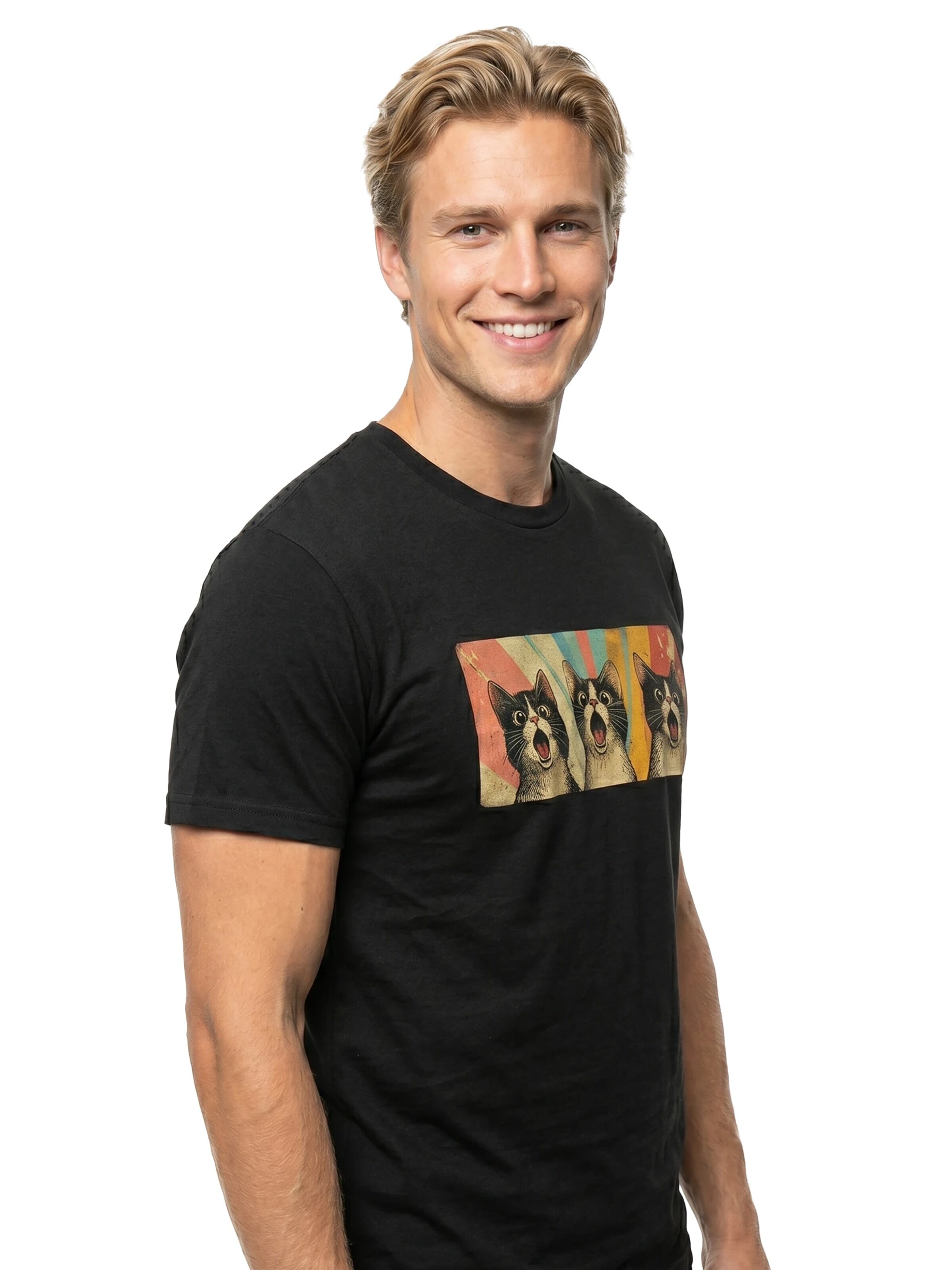 MAKAYA Shirt 'Panic-Cats' in Black