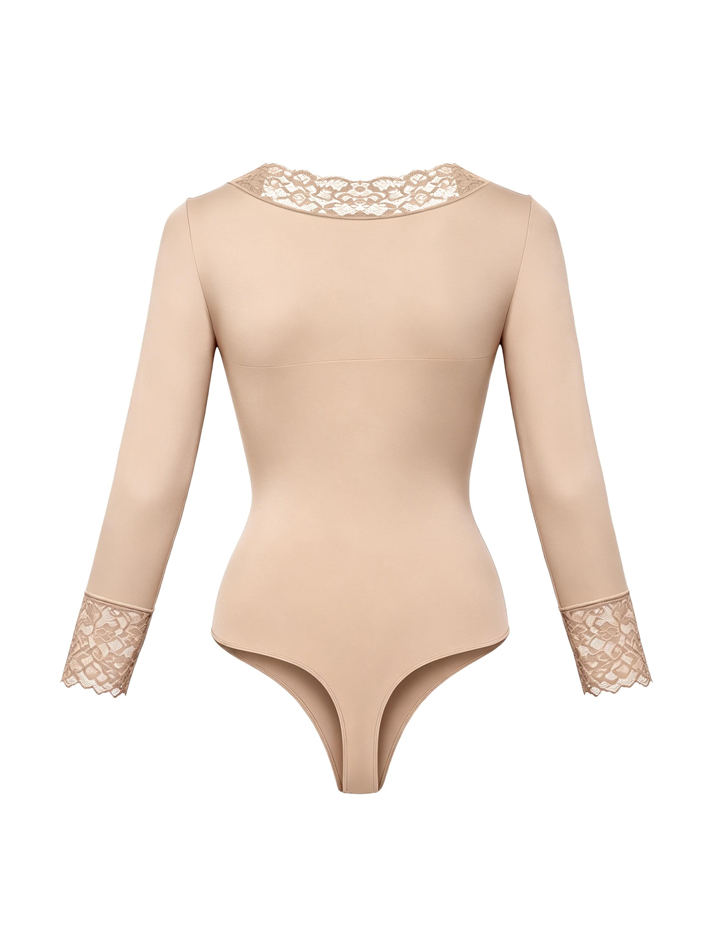 Body modelant 'Clean Longsleeve V-Neck with Lace Sculpting Bodysuit with String' cfab en beige