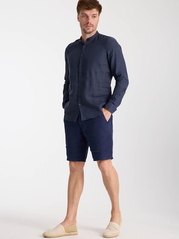 7Camicie Slim fit Zakelijk overhemd 'Caravaggio Linen Man Shirt Green' in Blauw