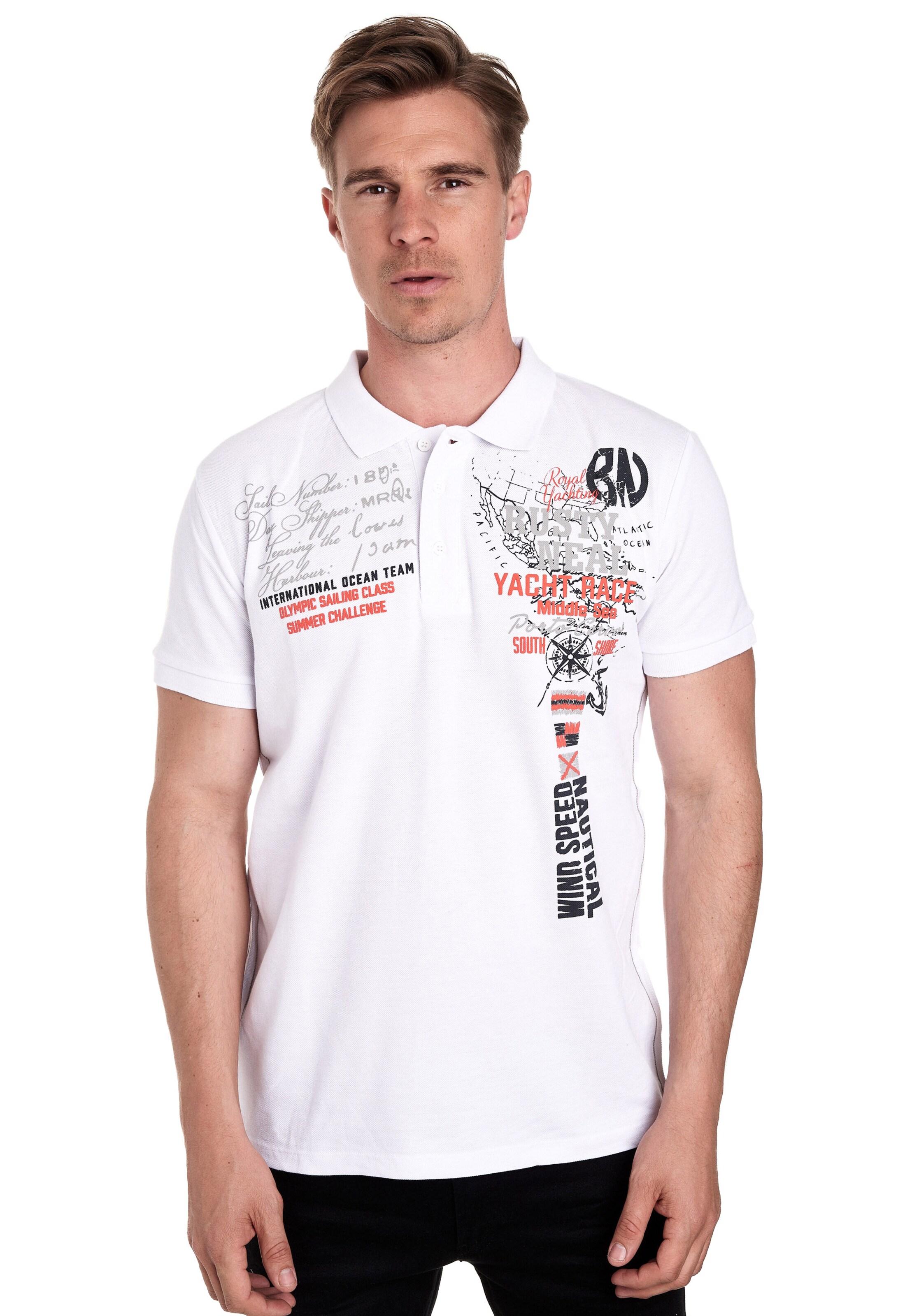 Rusty Neal Poloshirt in Weiß: Vorderseite