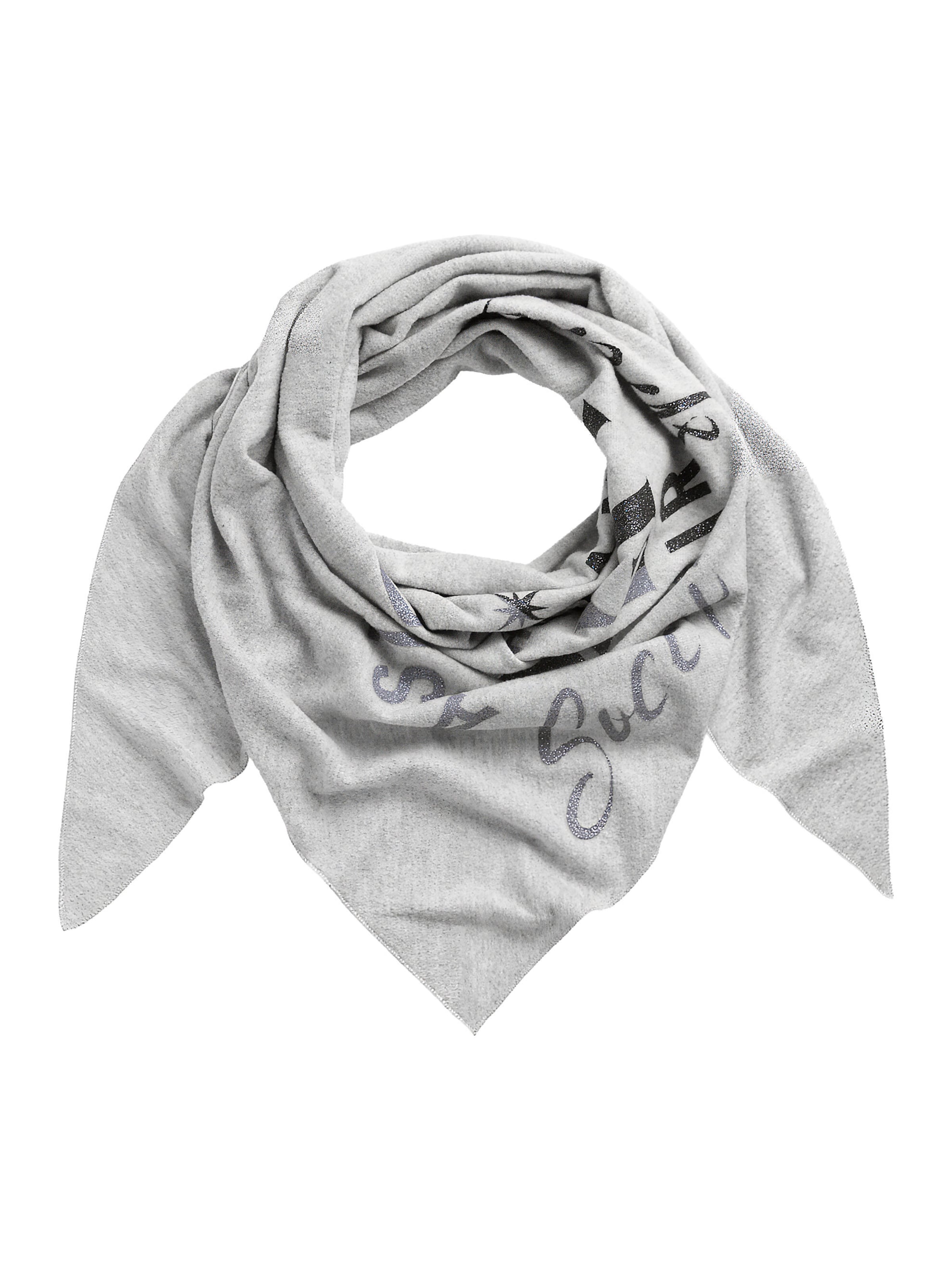 Soccx Dreieckstuch aus Flauschstrick mit Glitter Print in Grau: Vorderseite