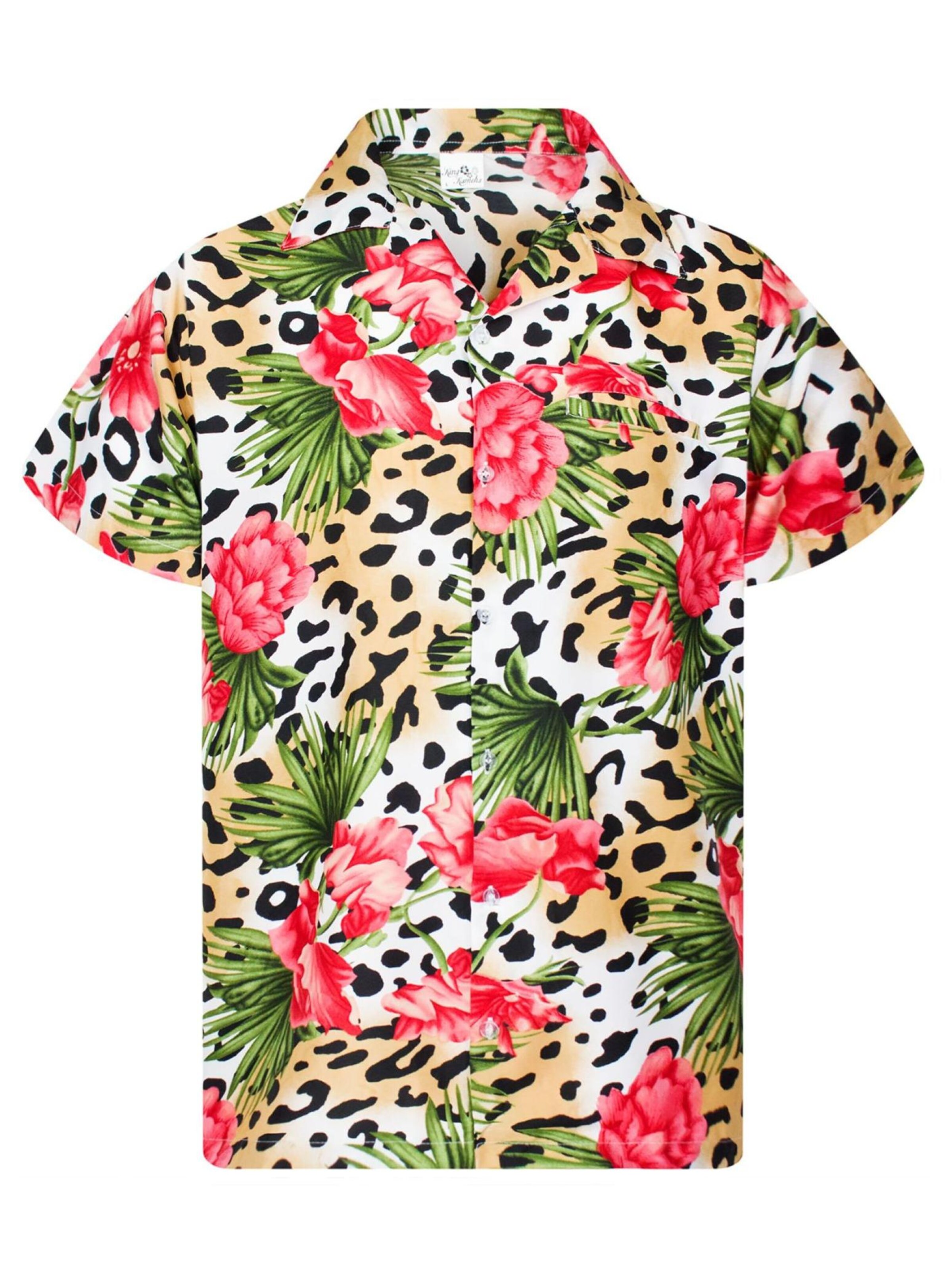 King Kameha Shirt 'Leopard Flowers'‌‌‌‌‌‌ in Beige: Vorderseite