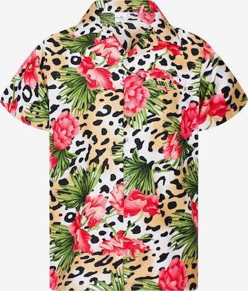 King Kameha Shirt 'Leopard Flowers' in Beige: Vorderseite