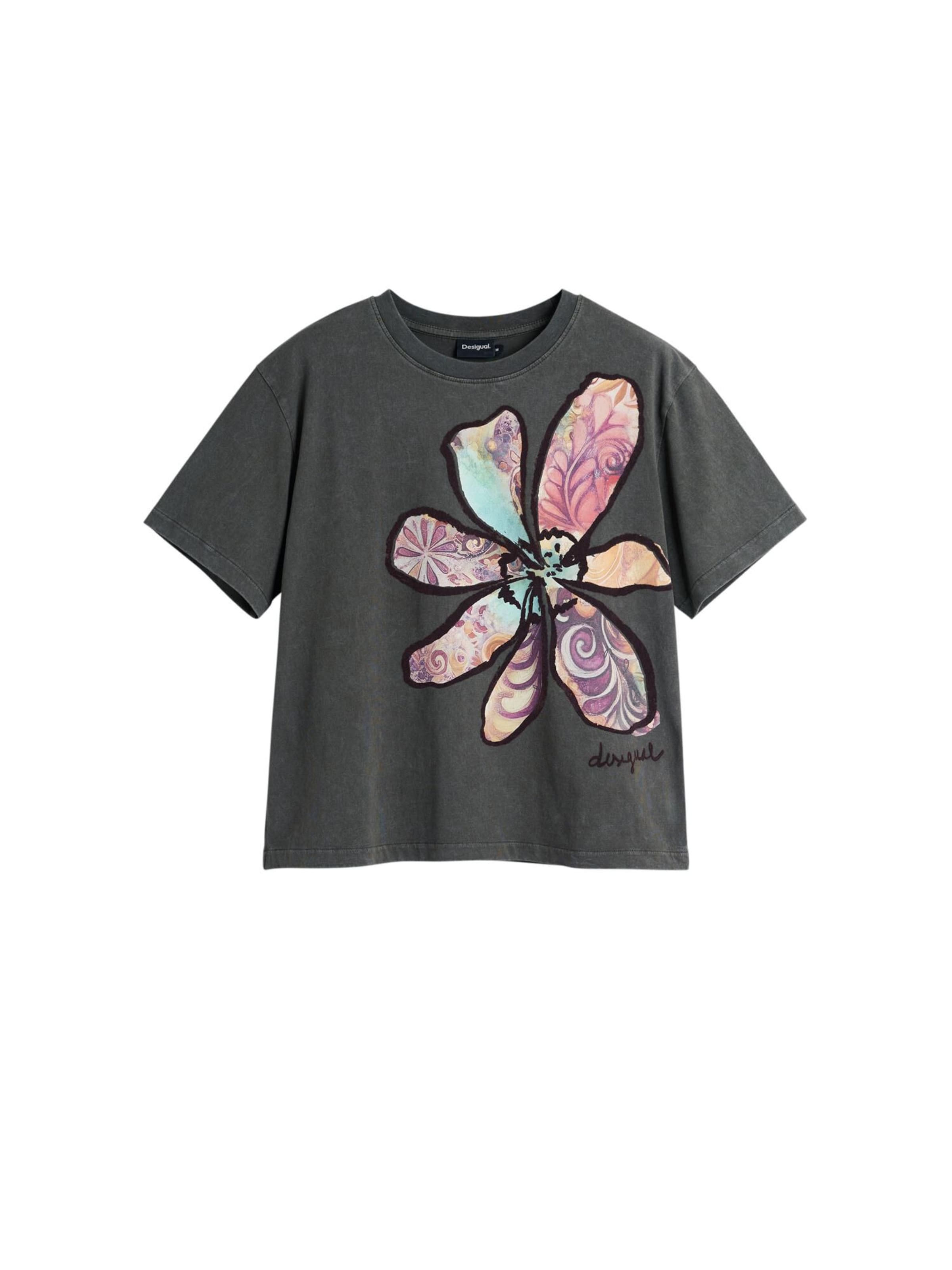Desigual Koszulka 'Floral ' w kolorze szary: przód