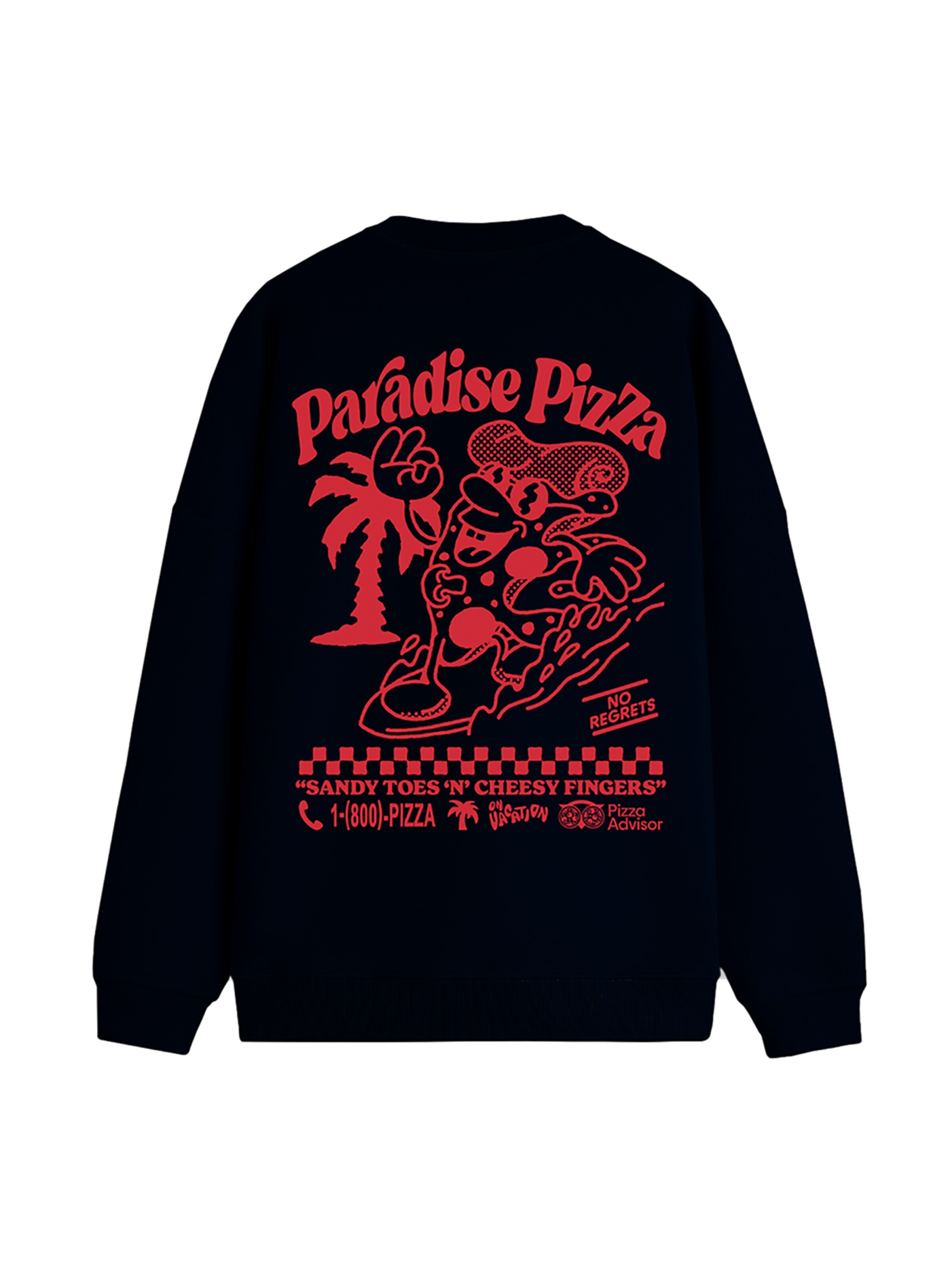 On Vacation Sweater 'Paradiese Pizza' in Black: front