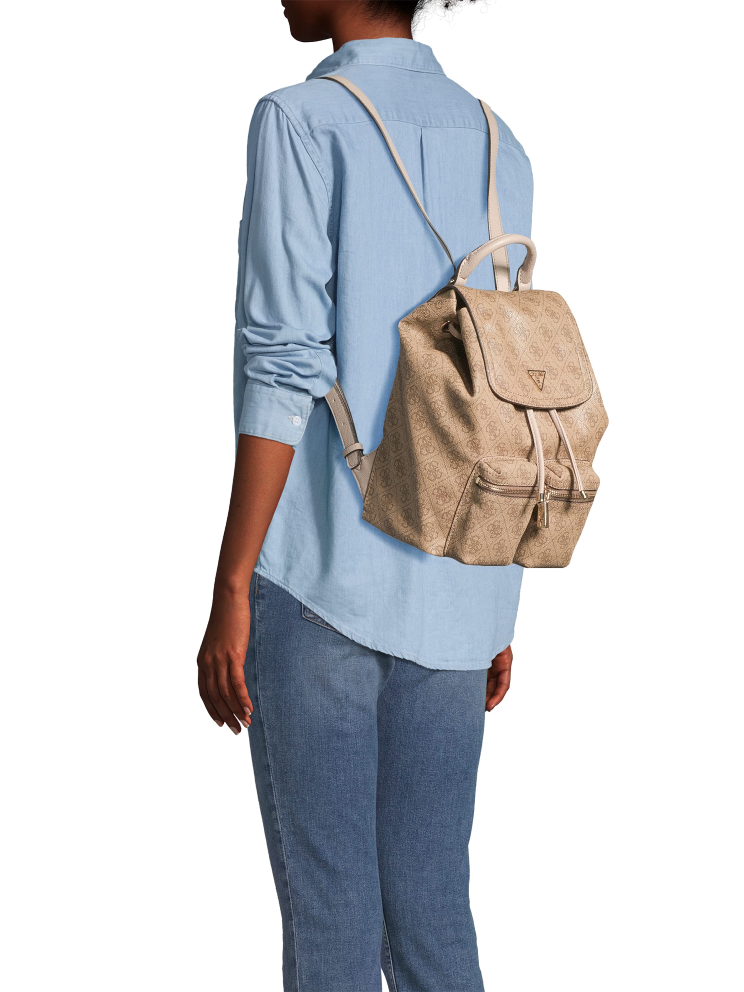 GUESS Рюкзак 'MANHATTAN II FLAP BACKPACK' в Бежевый: спереди