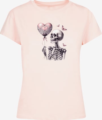 F4NT4STIC Shirt 'Skelett hält Herzballon' in Roze: voorkant