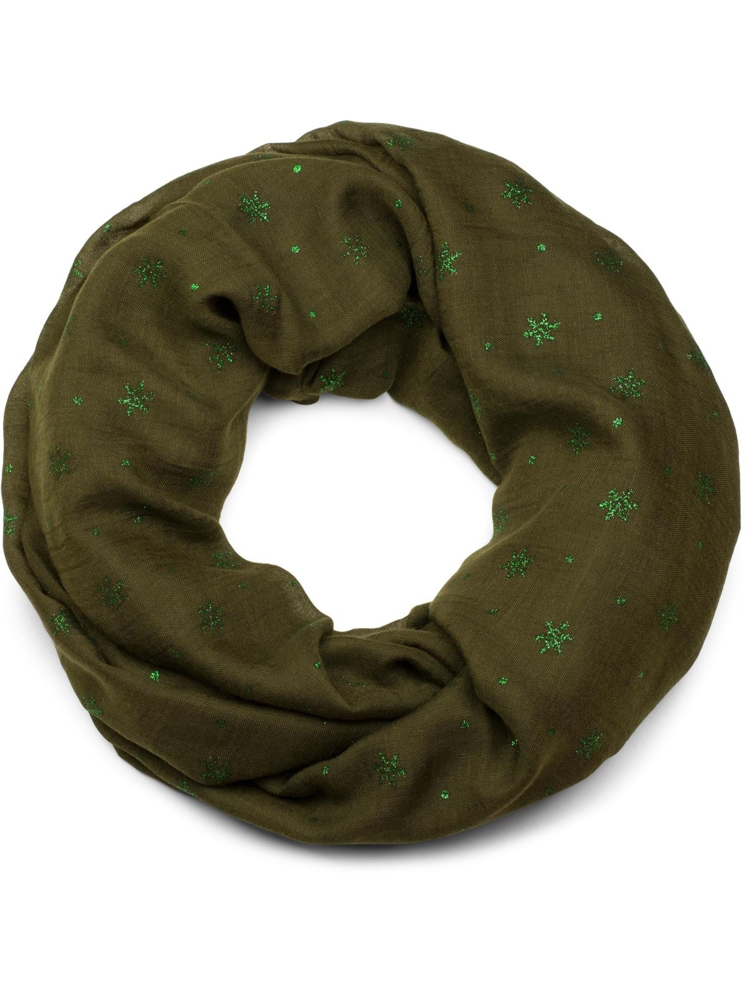 styleBREAKER Schlauchschal 'Loop mit glitzerndem Schneeflocken Print'‌‌‌‌‌‌‌‌‌ in Grün: Vorderseite