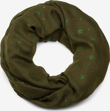 styleBREAKER Schlauchschal 'Loop mit glitzerndem Schneeflocken Print' in Grün: Vorderseite
