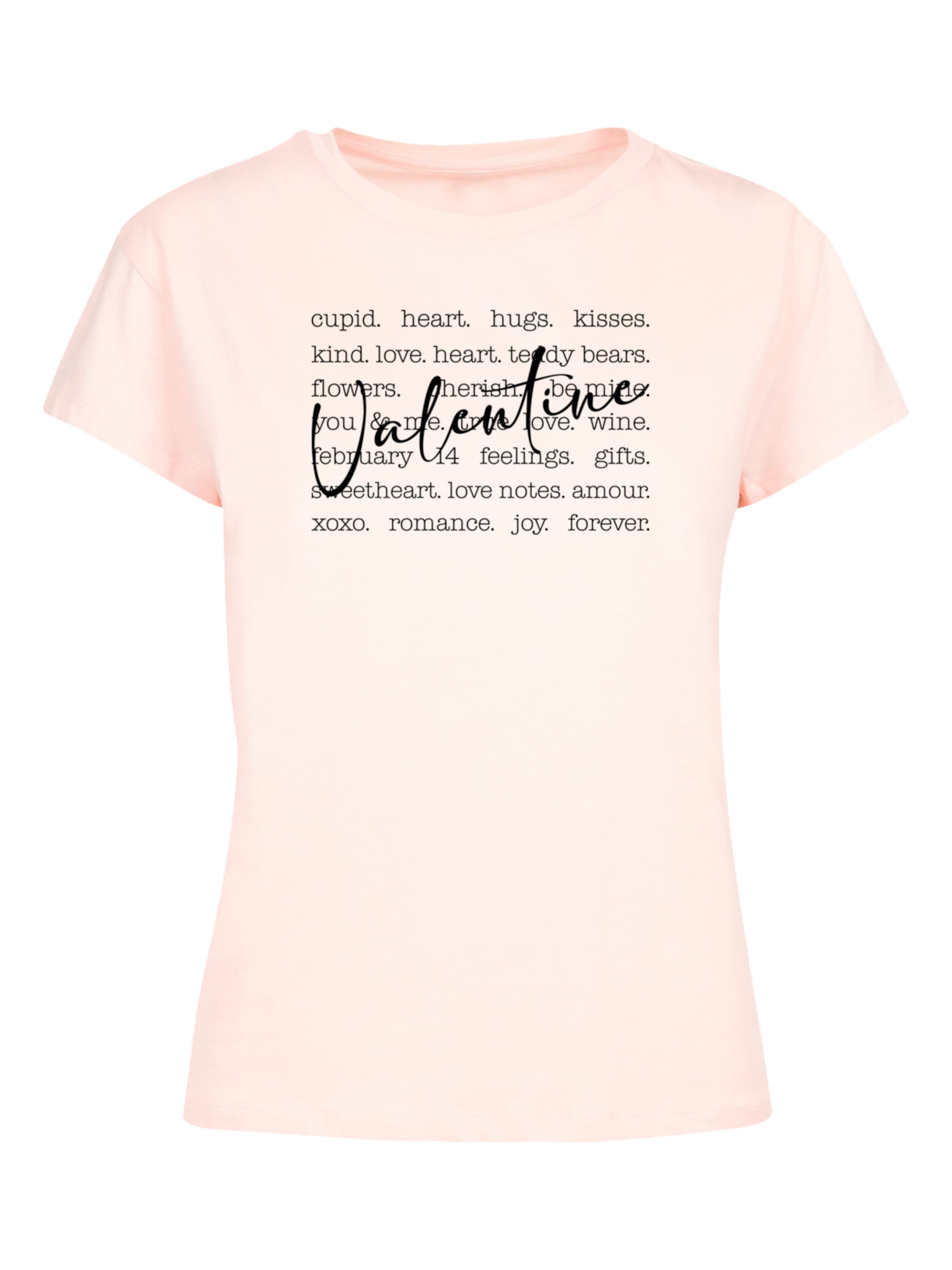 F4NT4STIC T-Shirt 'Valentine Herz Hugs Kisses Love Flowers Joy' in Pink: Vorderseite
