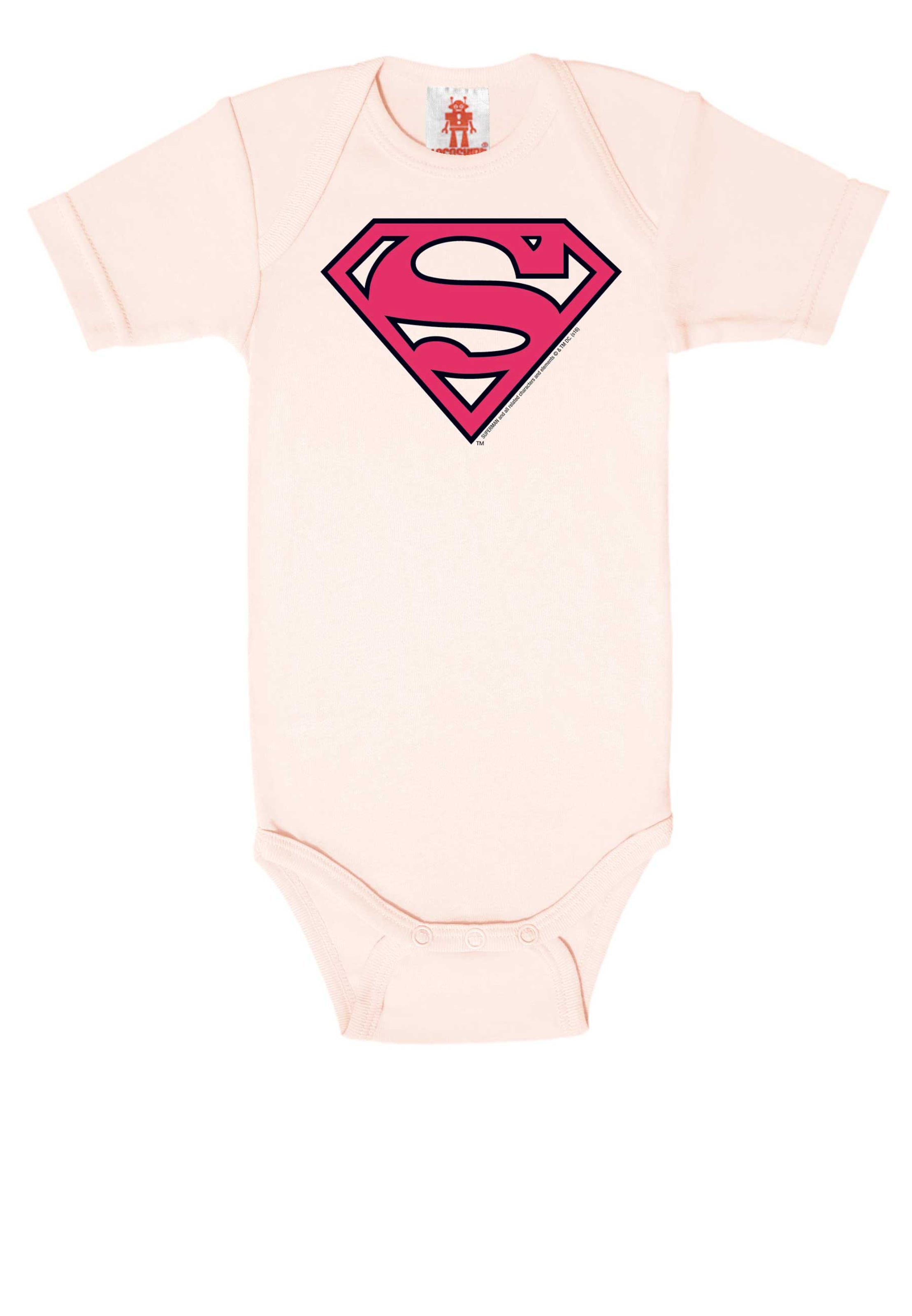 LOGOSHIRT Rompertje/body 'DC - Superman Logo' in Roze: voorkant