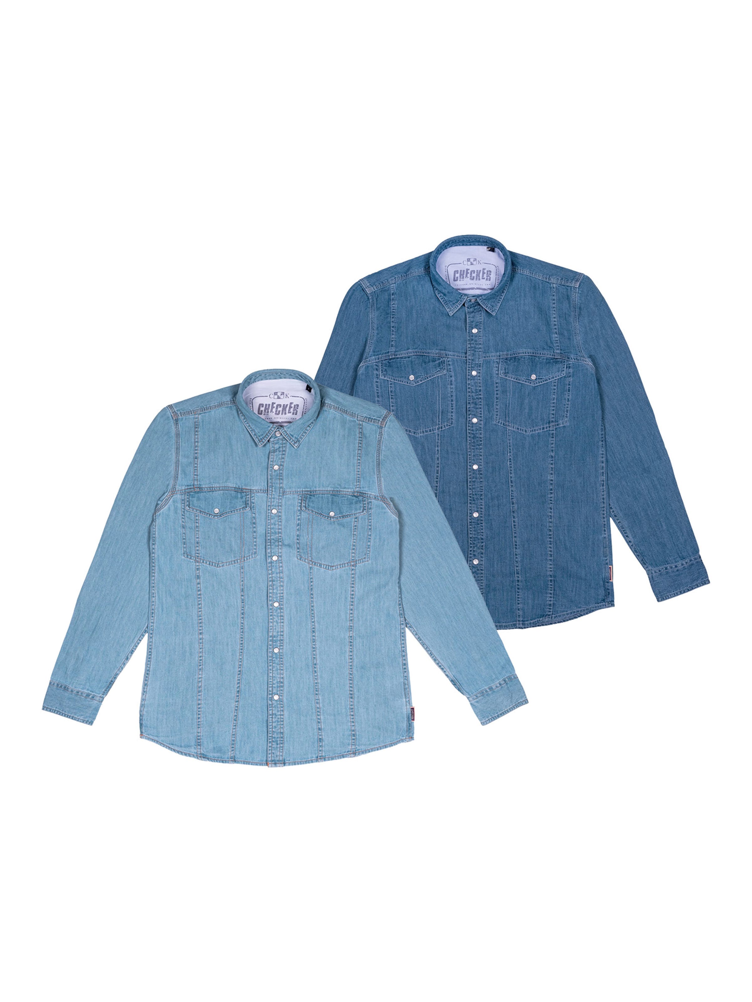 Checker Regular Fit Hemd ' Dynasty Denim ' in Blau: Vorderseite