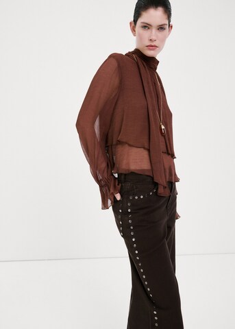 MANGO Wide leg Jeans 'Studs' in Brown
