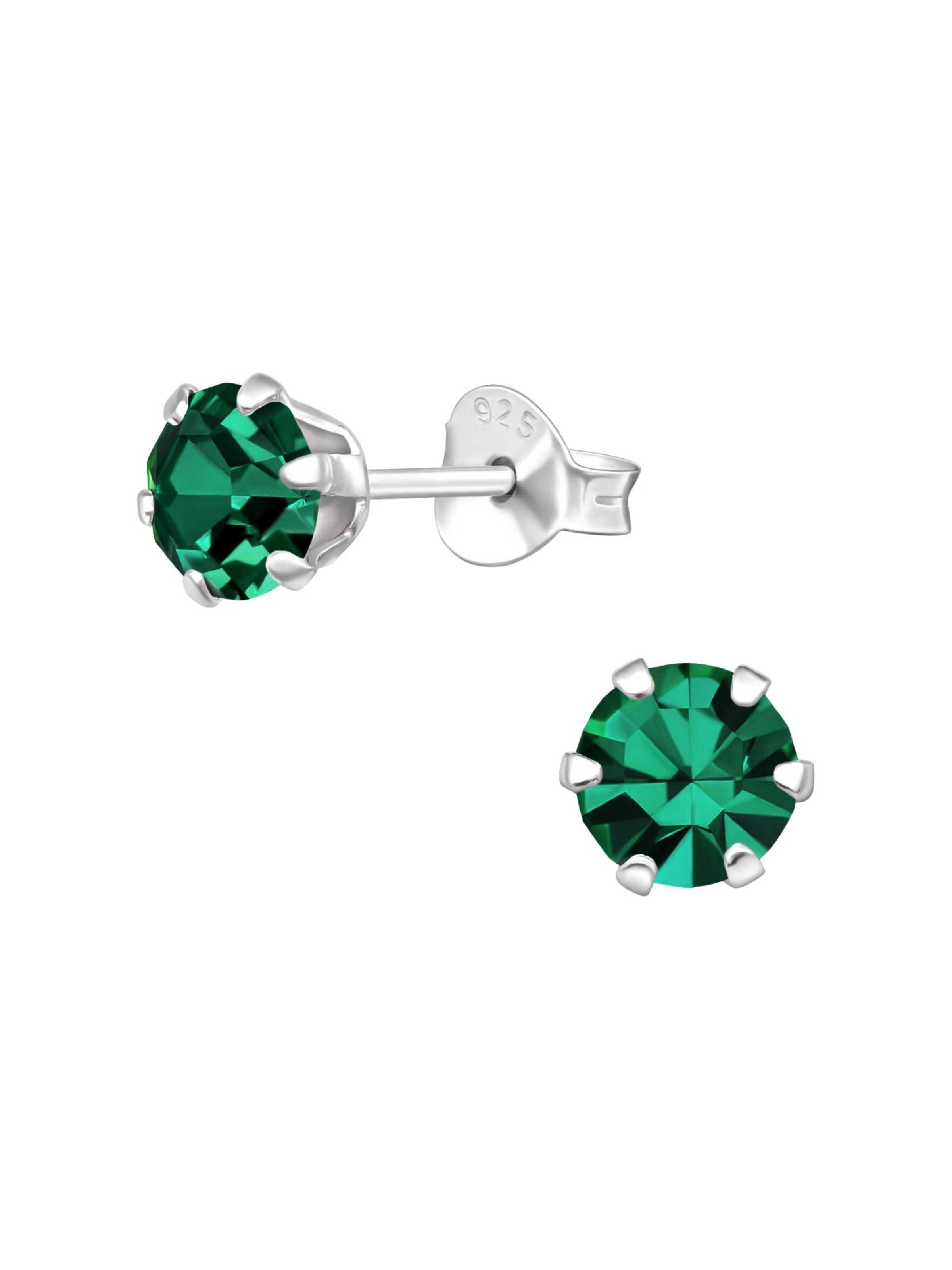 Boucles d'oreilles 'Silberne Runde 5 mm Ohrstecker mit Kristallen' Maxte en vert : devant