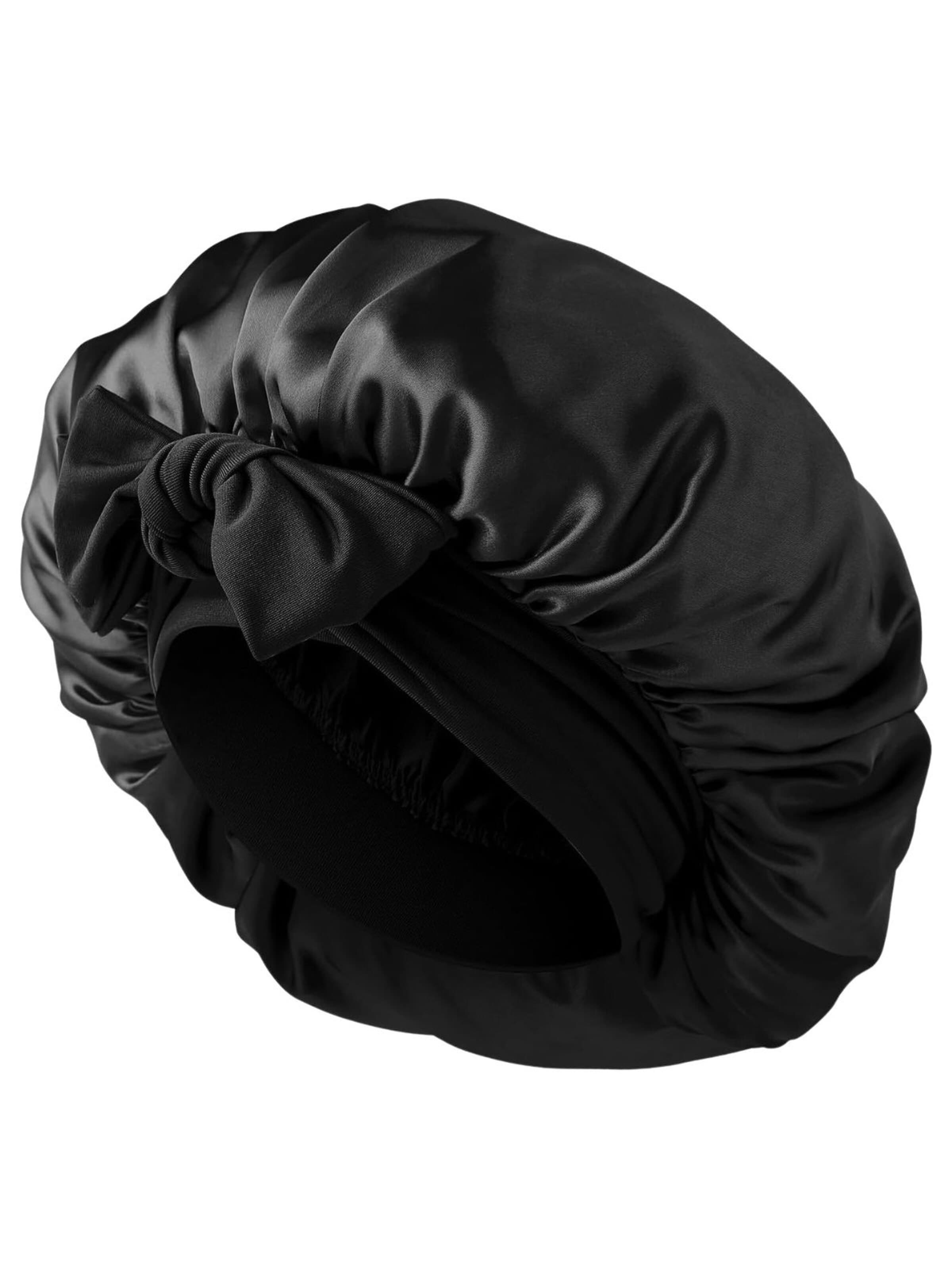 soho Hair accesoires Hair jewelry 'Makena Satin Bonnet - Sleep Cap for Frizz Prevention (Black)' in Black: front