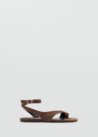 MANGO T-Bar Sandals 'Font' in Brown