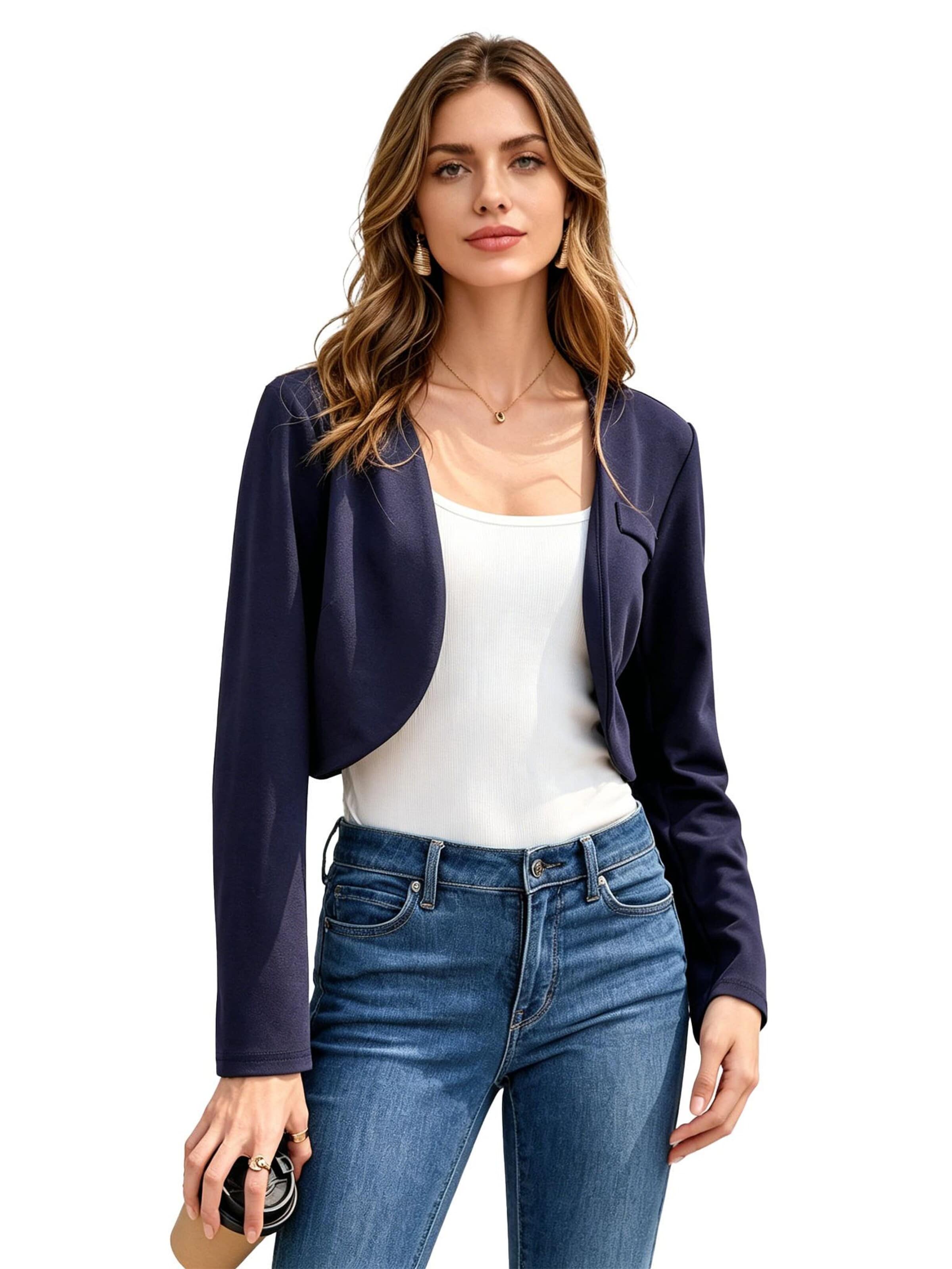 KoJooin Marynarka 'Bolero Strickjacke für Damen,langärmelig,vorne offen, leicht, kurz geschnitten,Arbeitsoberteil' w kolorze niebieski