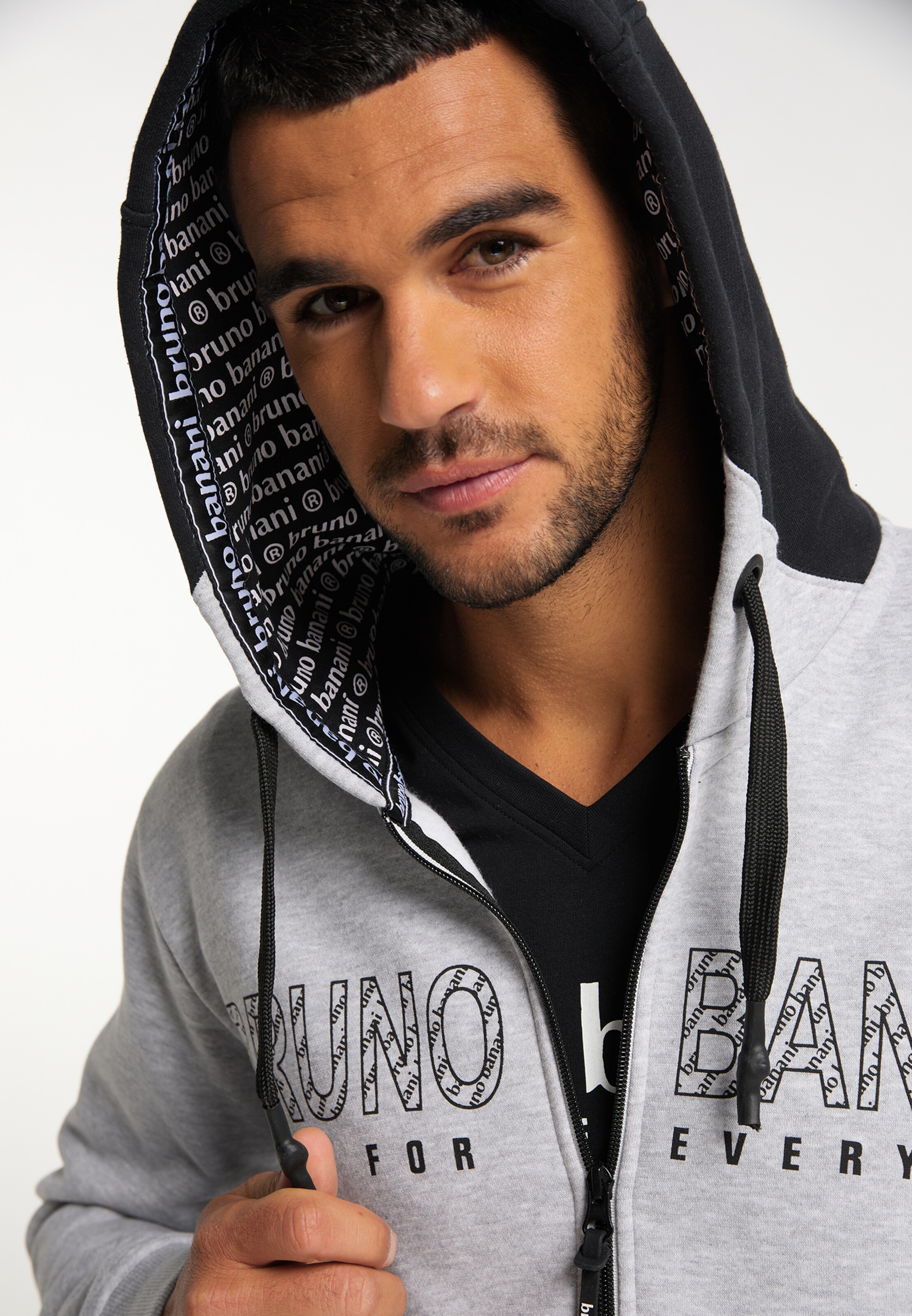 BRUNO BANANI Zip Up Hoodie Bell in Mottled Grey ABOUT YOU