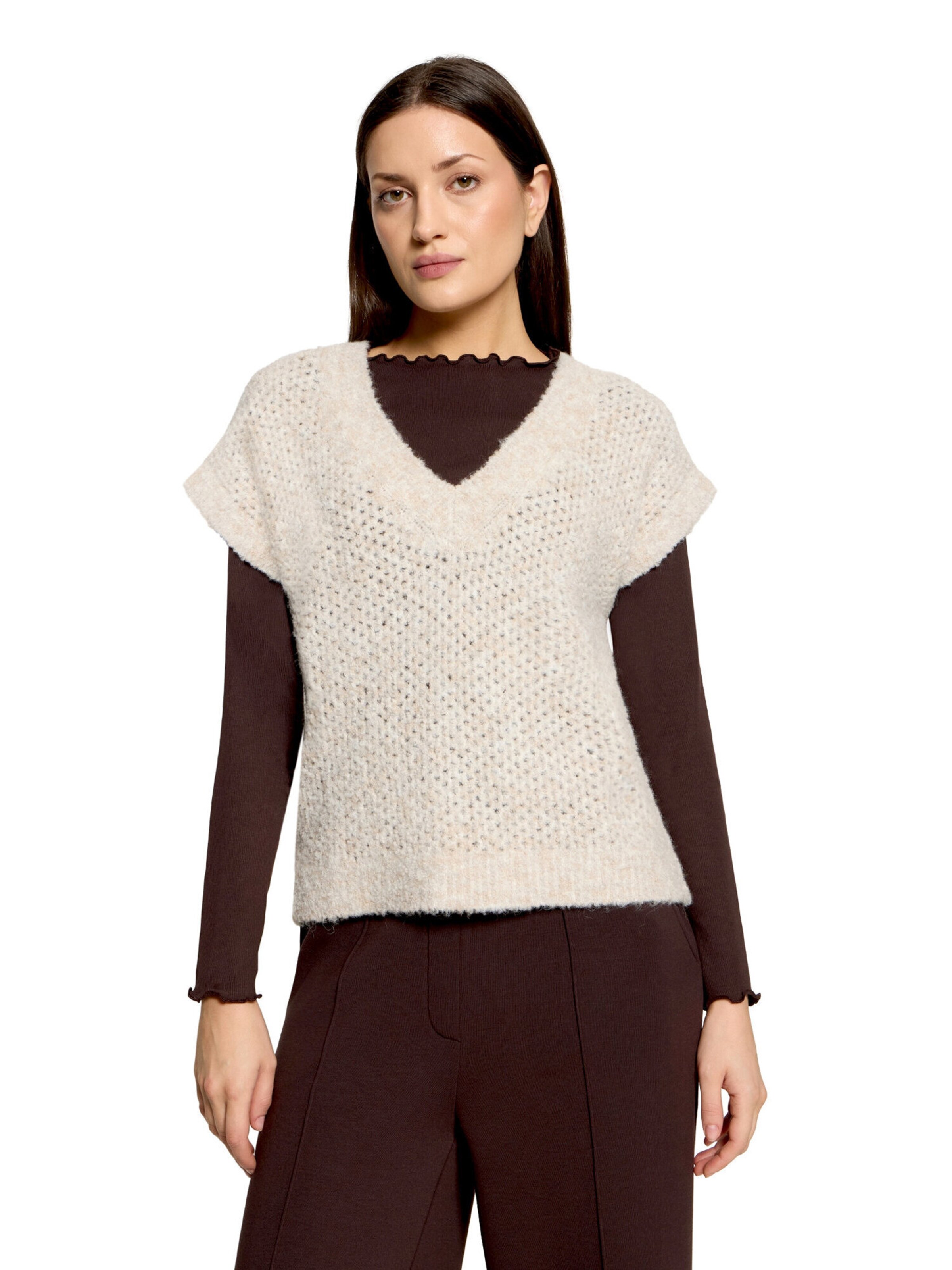 Cartoon Strickpullunder mit V-Ausschnitt in Beige: Vorderseite