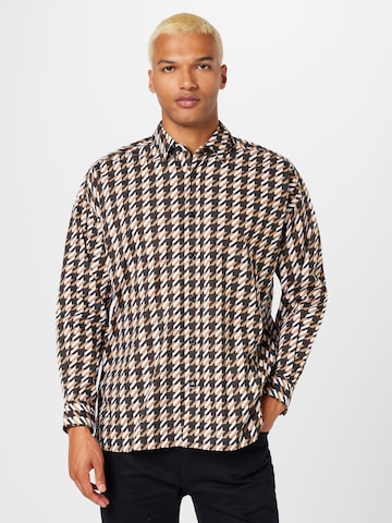 BOSS Black Comfort fit Button Up Shirt 'Drew' in Beige: front