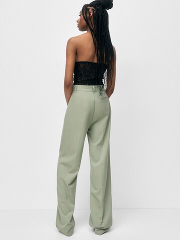 Pull&Bear Wide leg Pleated Pants in Green