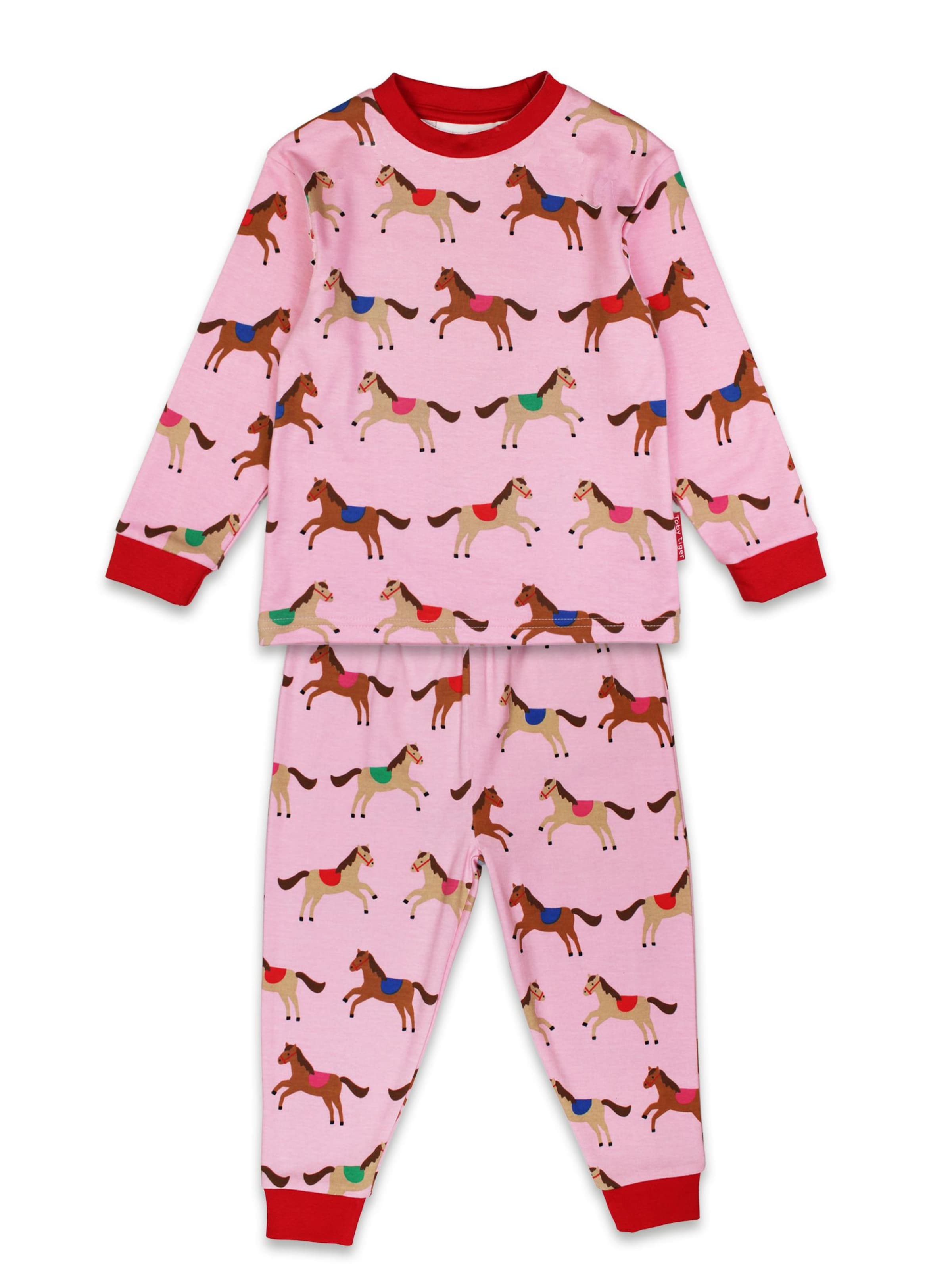 Toby Tiger Pajamas 'Pferde' in Pink: front