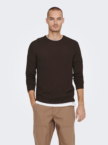 Only & Sons - Regular Fit Pullover 'Panter' em castanho: frente