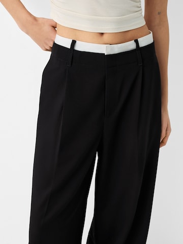 Bershka Wide leg Bandplooibroek in Zwart