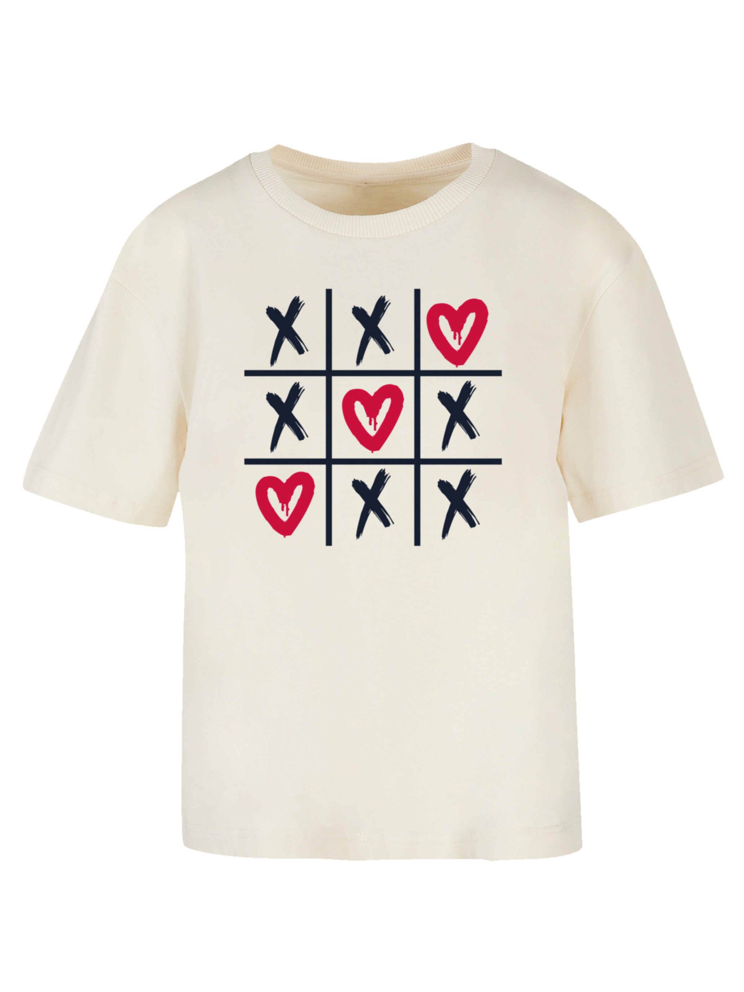 T-shirt 'Valentinstag Herz Tic Tac Toe' F4NT4STIC en beige : devant
