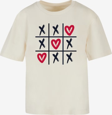 T-shirt 'Valentinstag Herz Tic Tac Toe' F4NT4STIC en beige : devant
