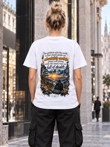 LUNØIR Studio Shirt 'Full of Doubts EN'‌‌‌‌‌‌‌ in Weiß