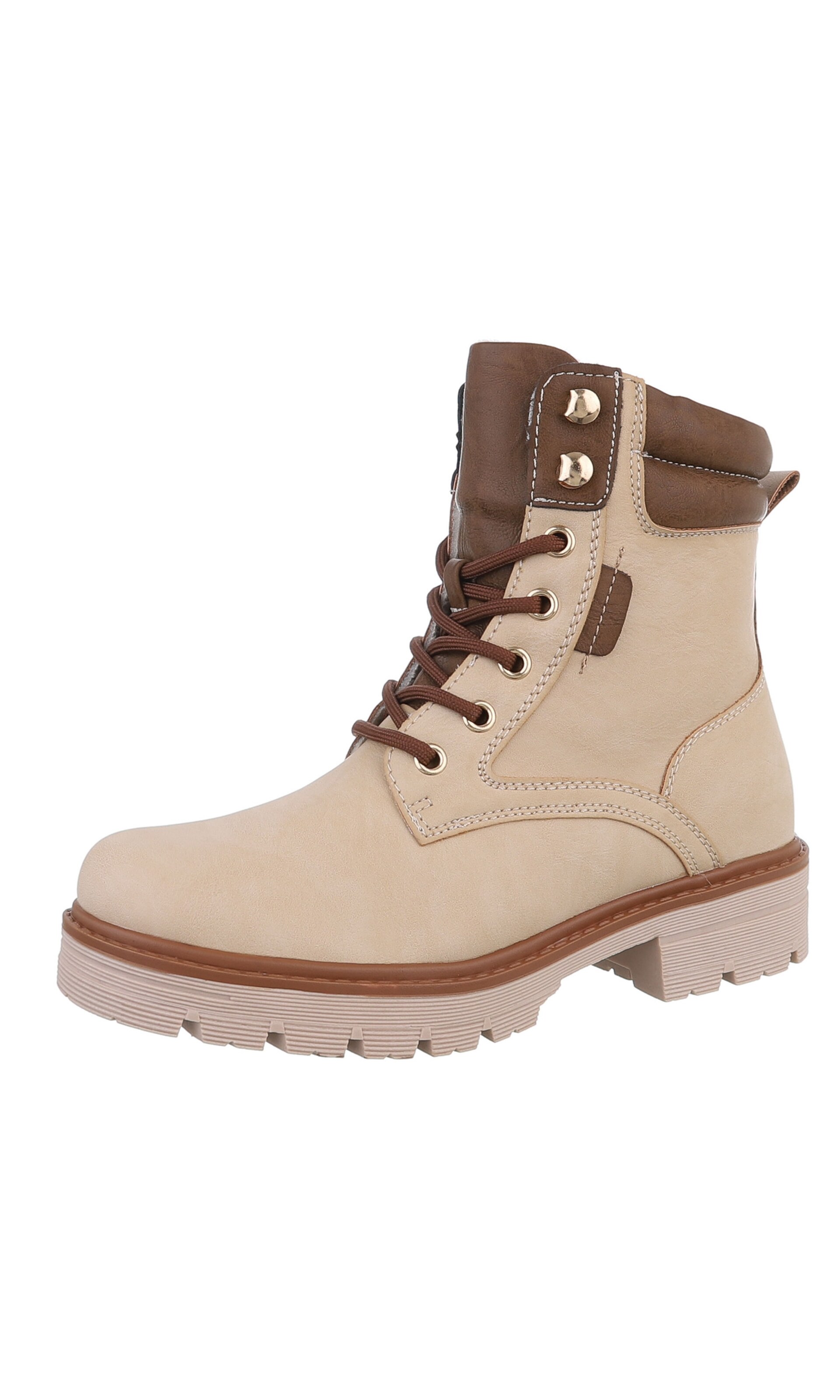 Ital-Design Schnürstiefelette in Beige: Vorderseite