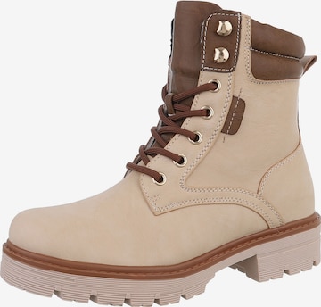 Ital-Design Schnürstiefelette in Beige: Vorderseite