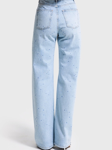 IT'S BASIC Regular Jeans 'RHINESTONE STRAIGHT MID RISE JEANS' in Blauw