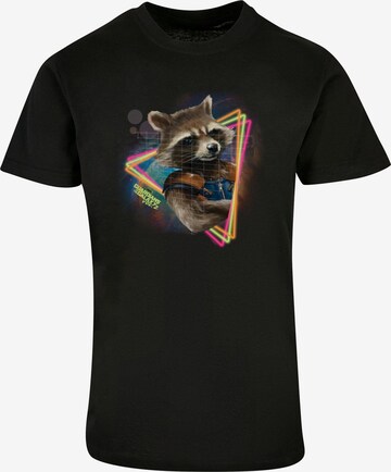 ABSOLUTE CULT Shirt 'Guardians Of The Galaxy Vol.2 - Neon Rocket' in Zwart: voorkant