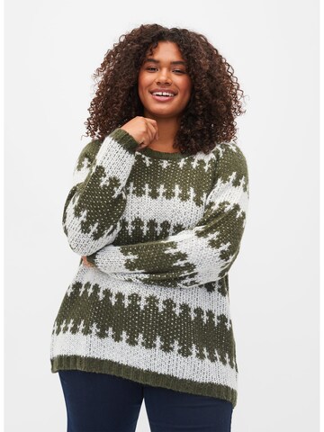 Zizzi Sweater 'Home' in Green: front