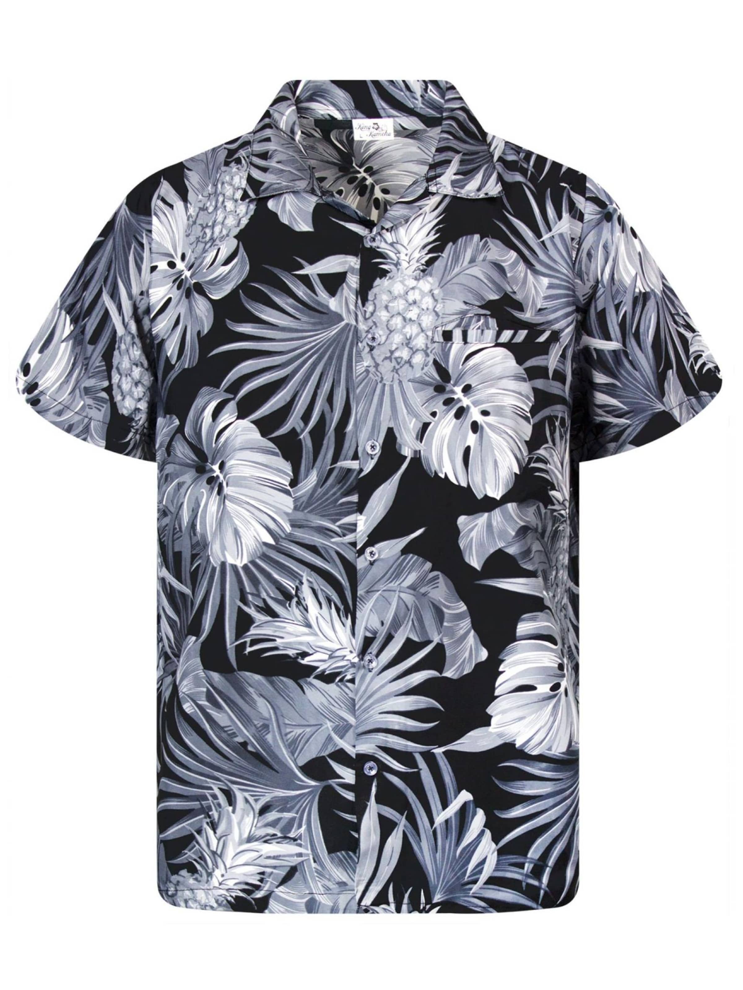 King Kameha Regular fit Button Up Shirt 'Pineapple Leaves' in Grey: front
