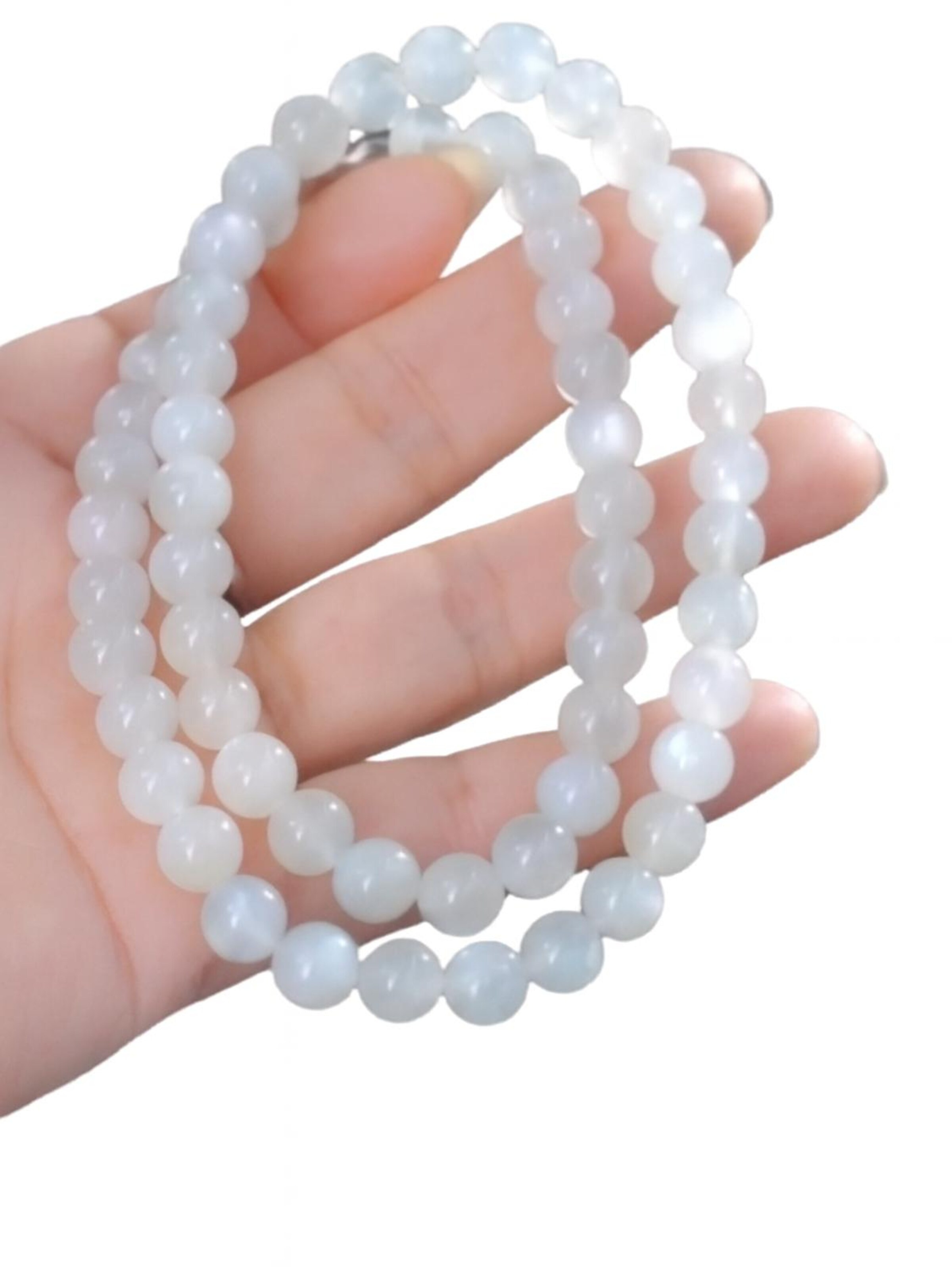 Moon Light Distributions Jewelry set 'Natural White Moonstone Jewelry Set for Women – Necklace 50cm & Bracelet 20cm – 5A Quality 8mm – Spiritual Gemstone – Elegant Gift' in White