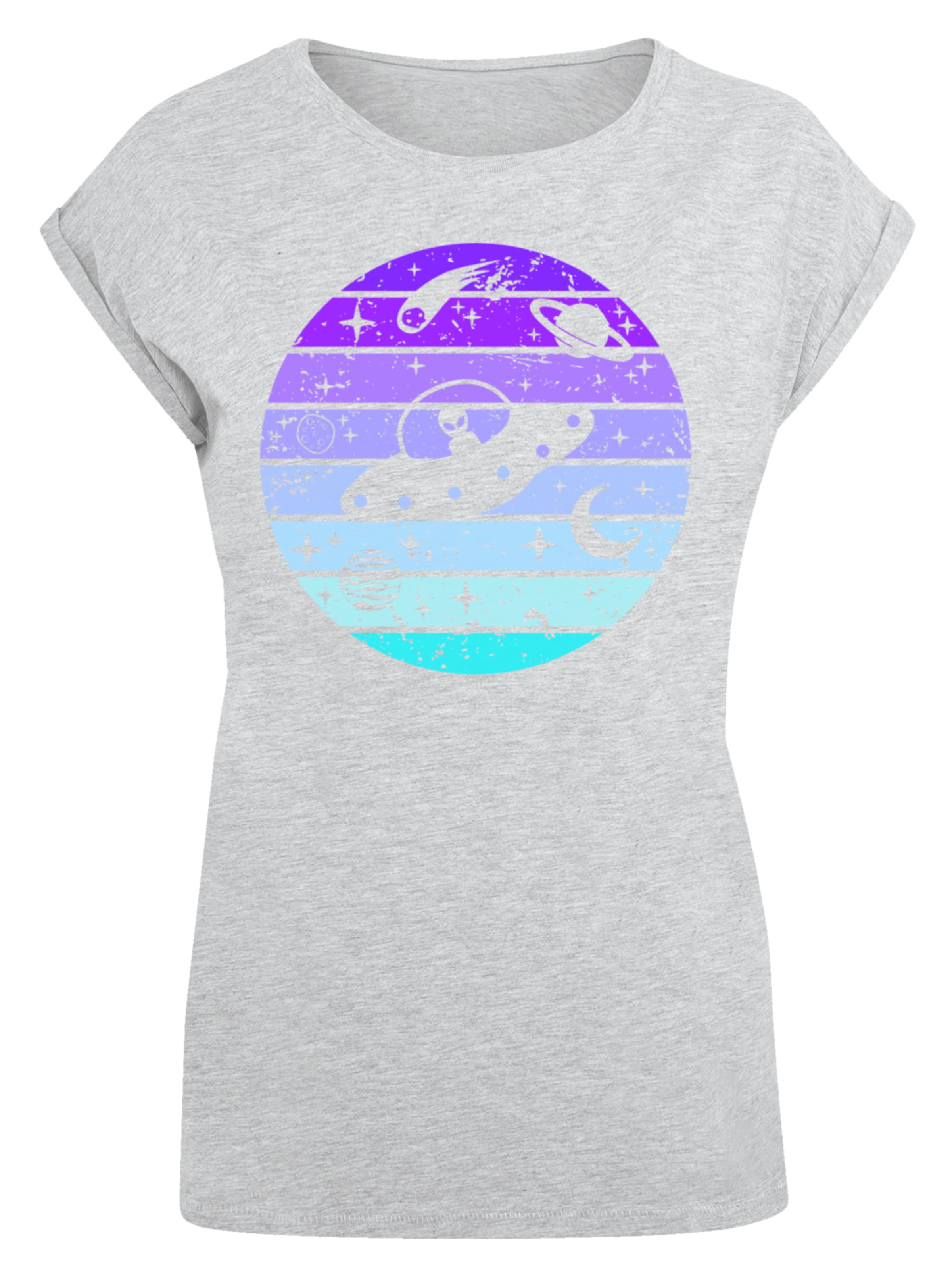 F4NT4STIC T-Shirt 'Retro Alien Weltraum Sonnenuntergang' in Grau: Vorderseite