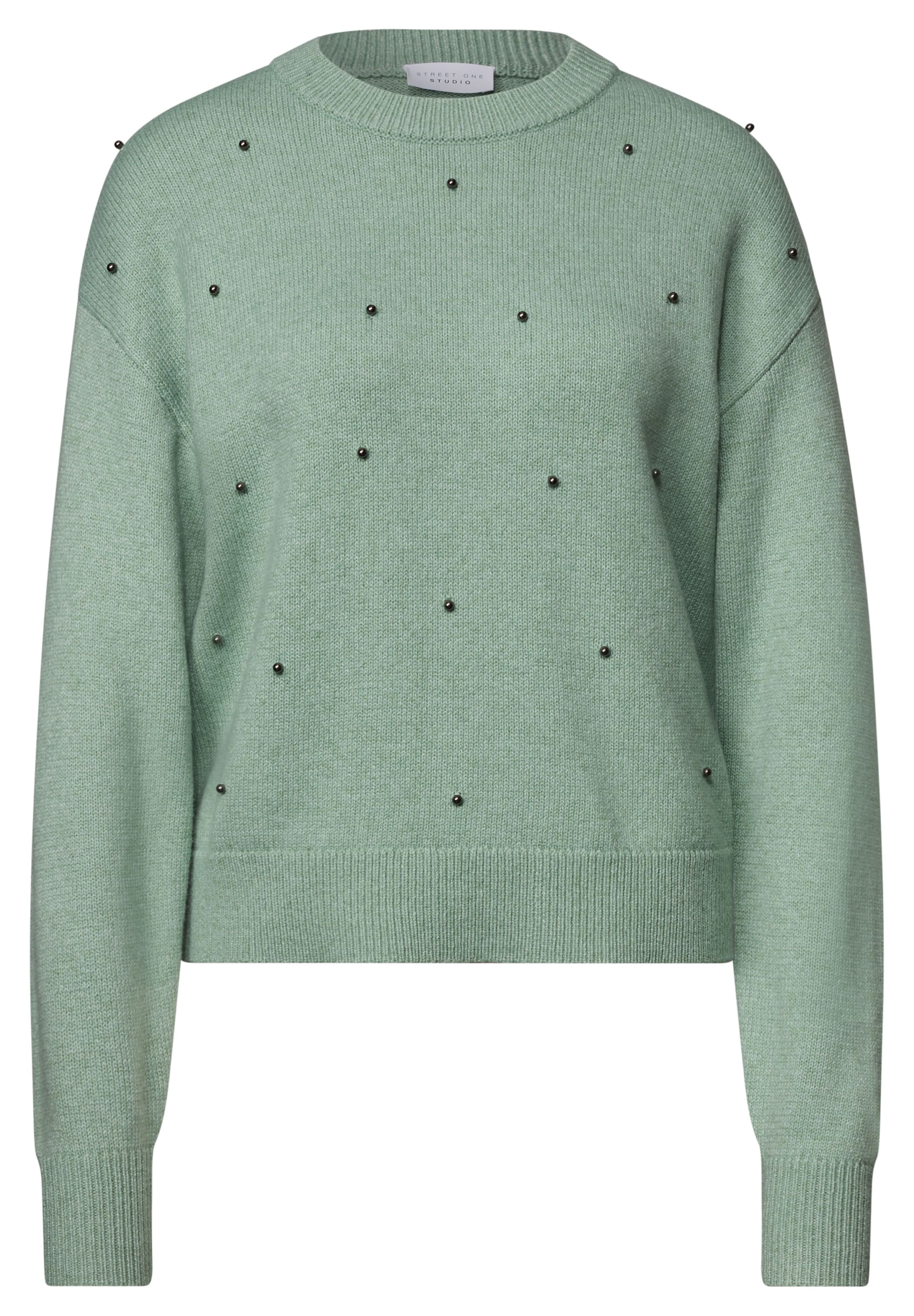 Street One Studio Pullover mit Rundhals und Perlendetails in Grün: Vorderseite