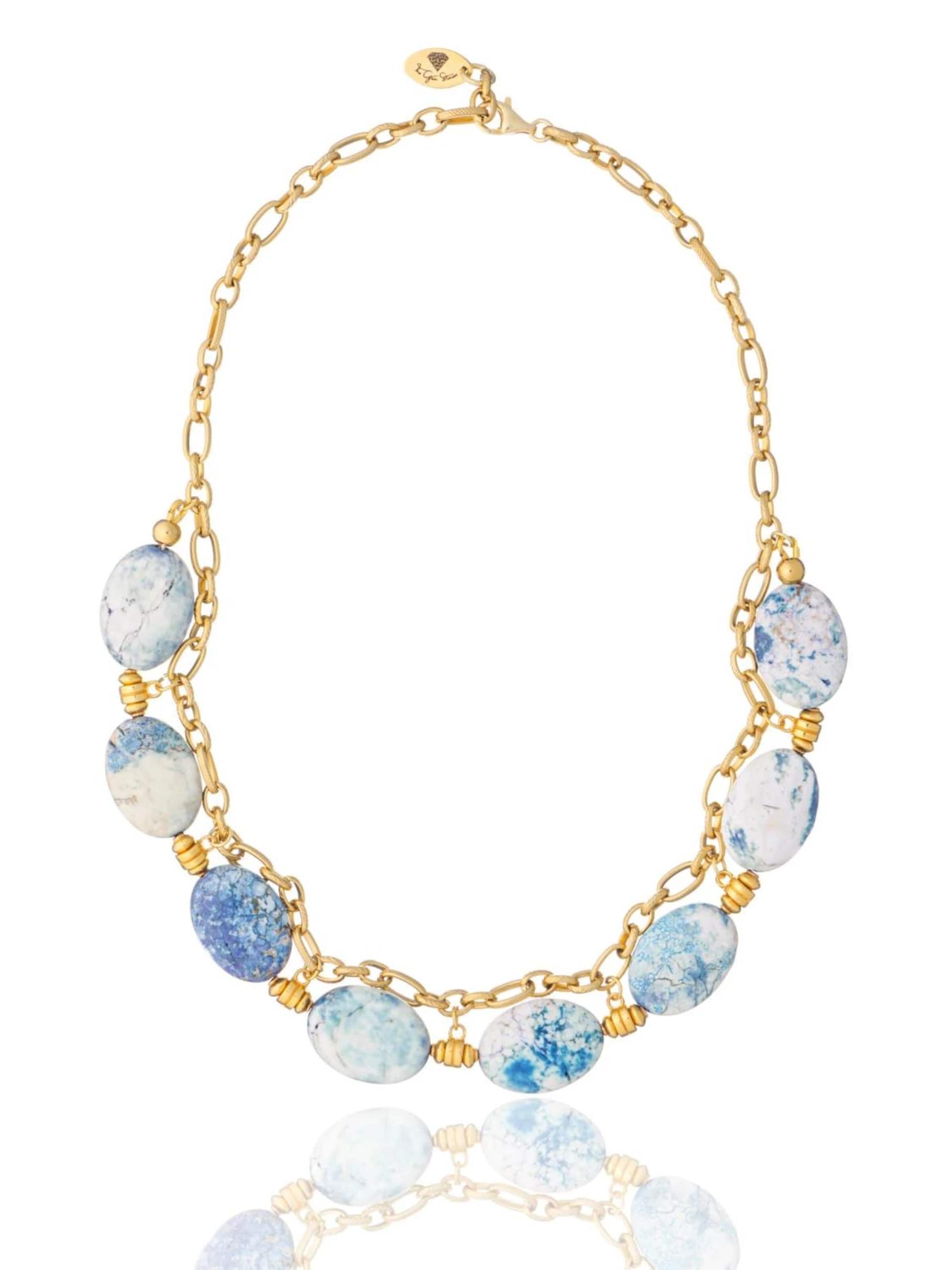 THE GEM STORIES JEWELRY Αλυσίδα 'Blue Shades Necklace of Brazilian Agate' σε μπλε: μπροστά