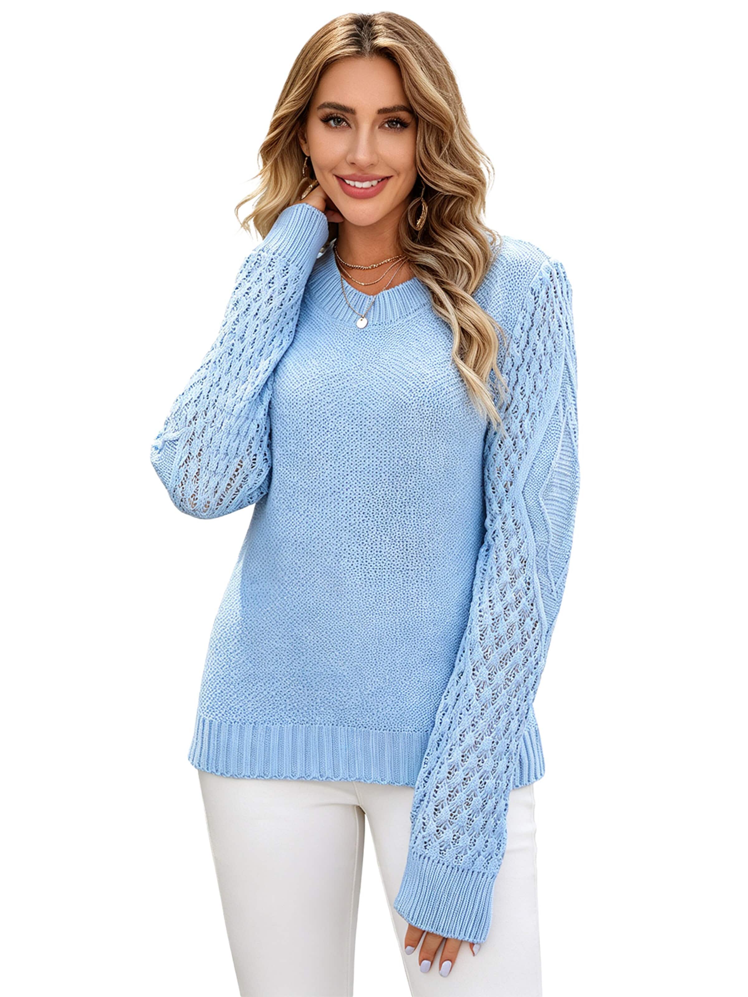 KoJooin Pullover 'Damen Pullover mit Rundhals und Zopfmuster – Kuscheliger, langärmeliger Strickpullover für Alltag'‌‌‌ in Blau