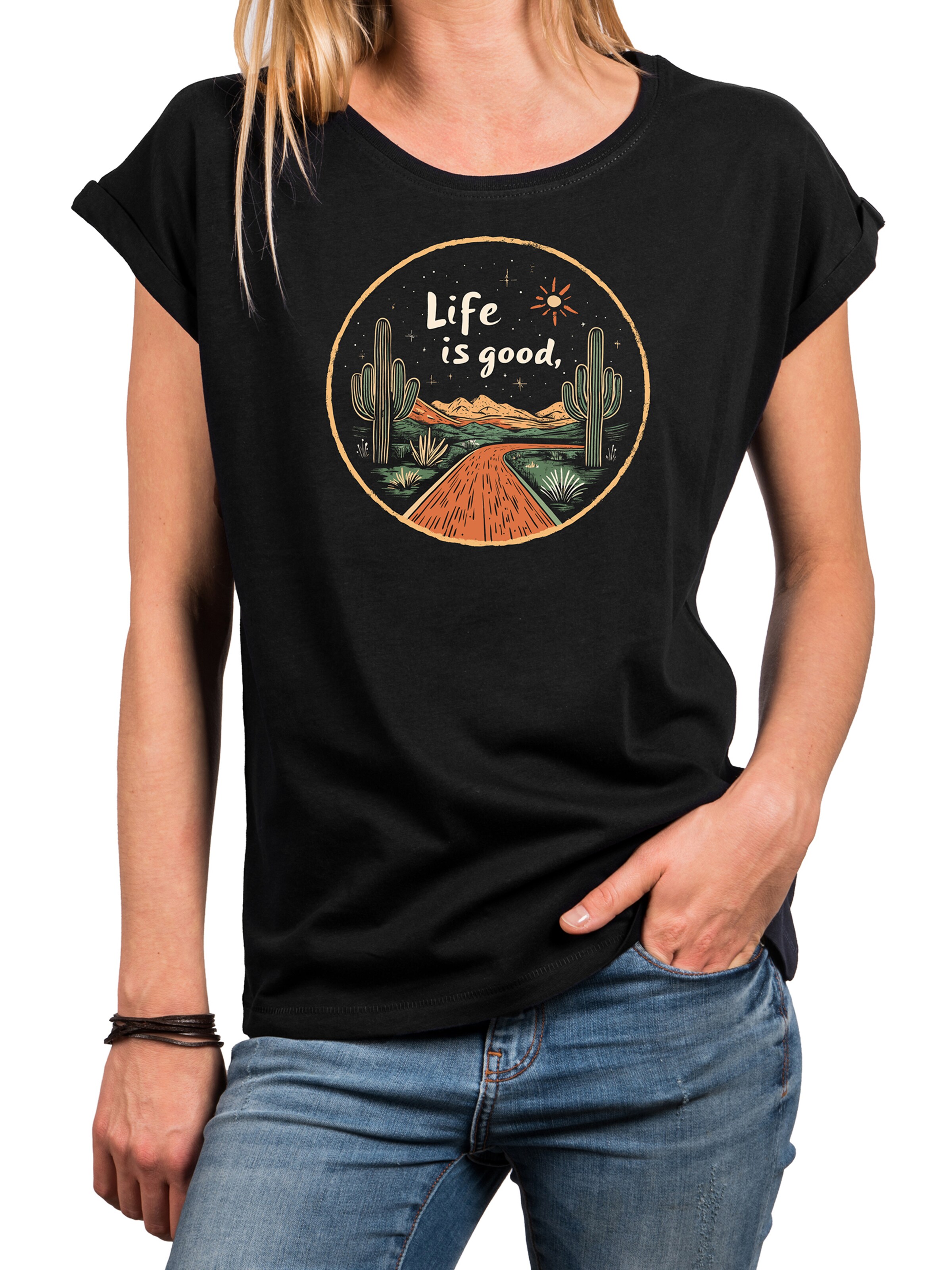 MAKAYA Shirt 'Life is good' in Black