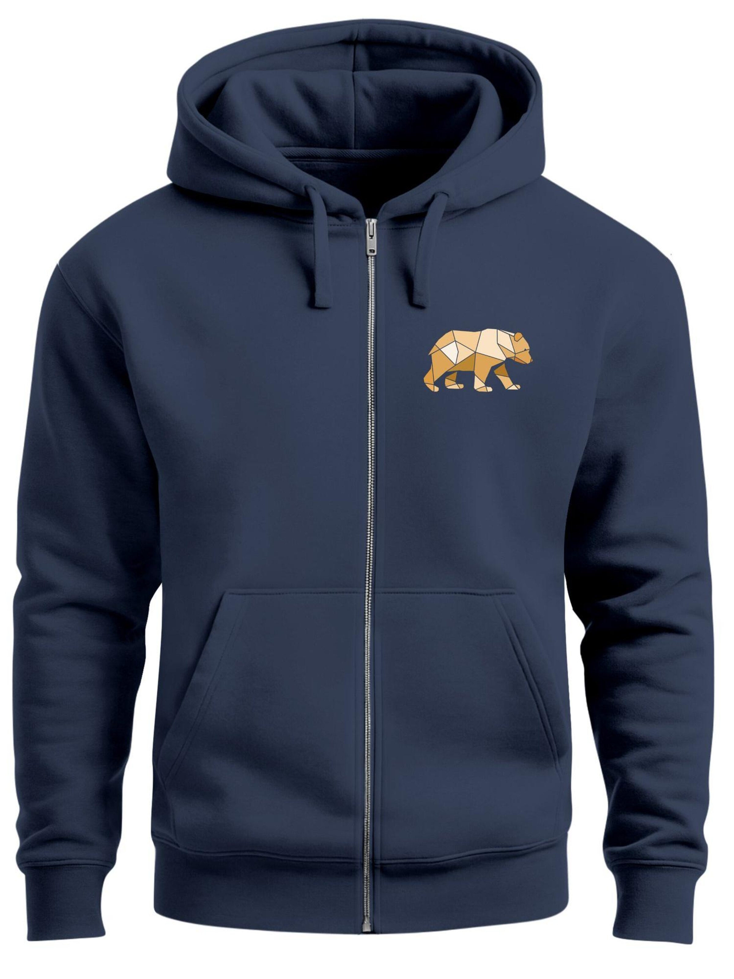 Neverless Sweatjacke 'Bär Polygon Gelb'‌‌ in Blau: Vorderseite