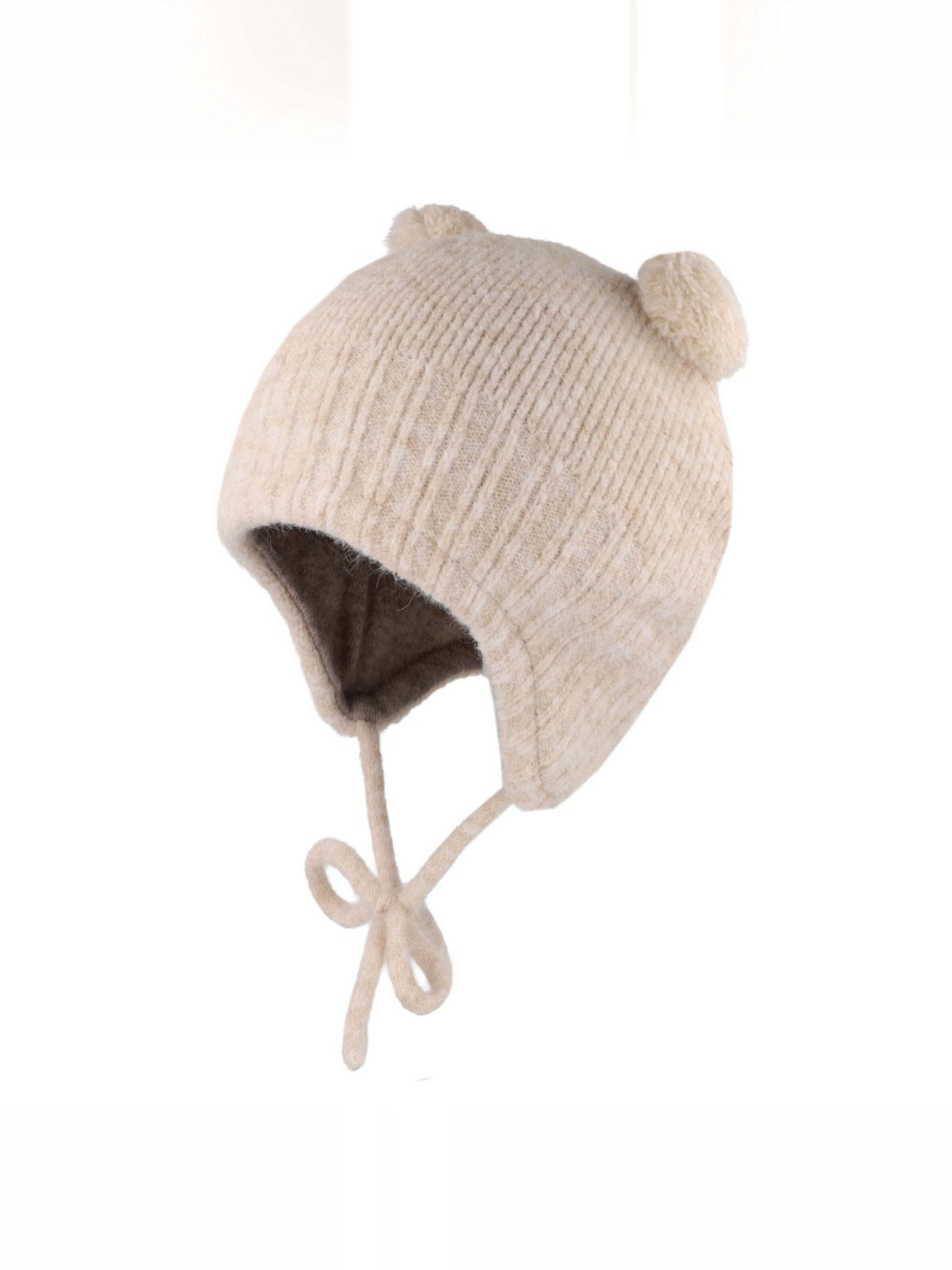 MAXIMO Mütze 'BABY-Inkamütze, 2 Pompons,  Bindeband, Jerseyfutter'‌‌‌‌‌‌ in Weiß: Vorderseite